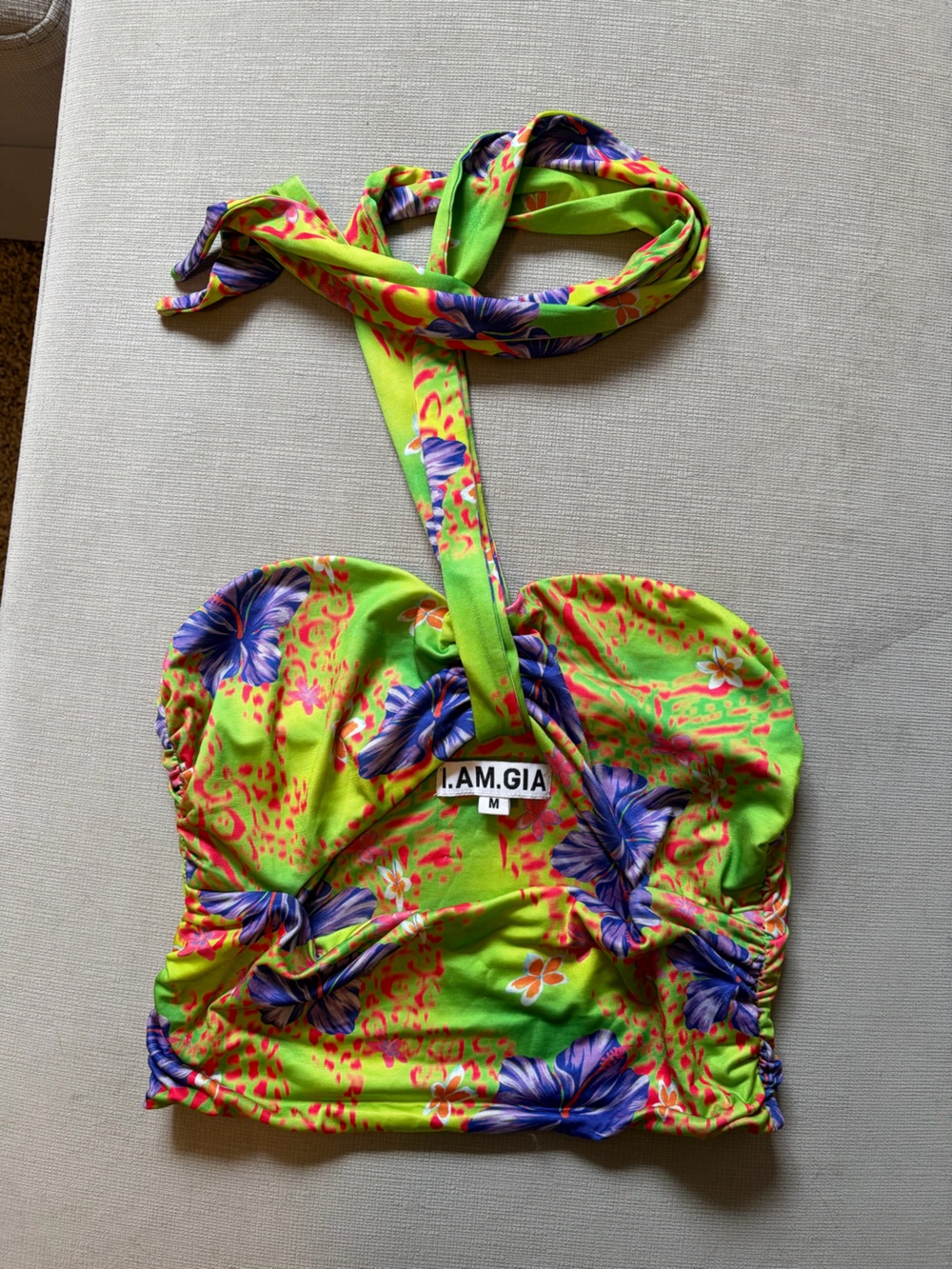 I.AM.GIA Isabella Hibiscus Floral Halter Crop Top